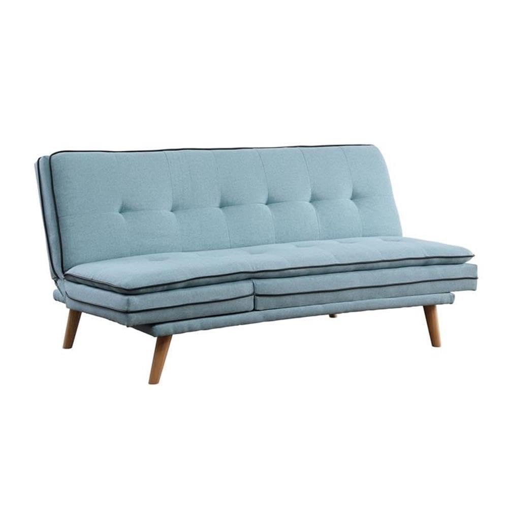 Acme Savilla Tufted Linen Fabric Upholstery Adjustable Sofa In Blue And Oak
